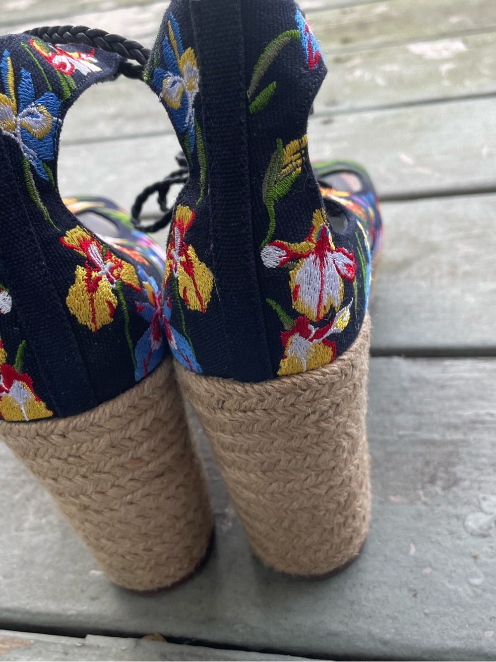 TORY BURCH POSITANO FLORAL LACE UP PLATFORM ESPADRILLE SANDALS 8.5 - Picture 13 of 14